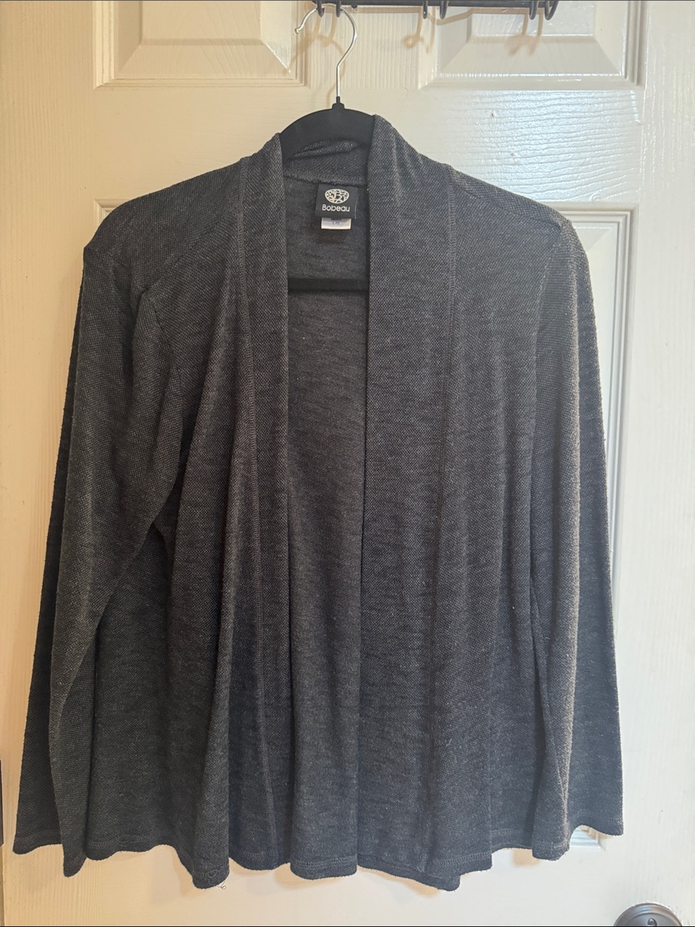 bobeau Charcoal Open-Front Draped Cardigan